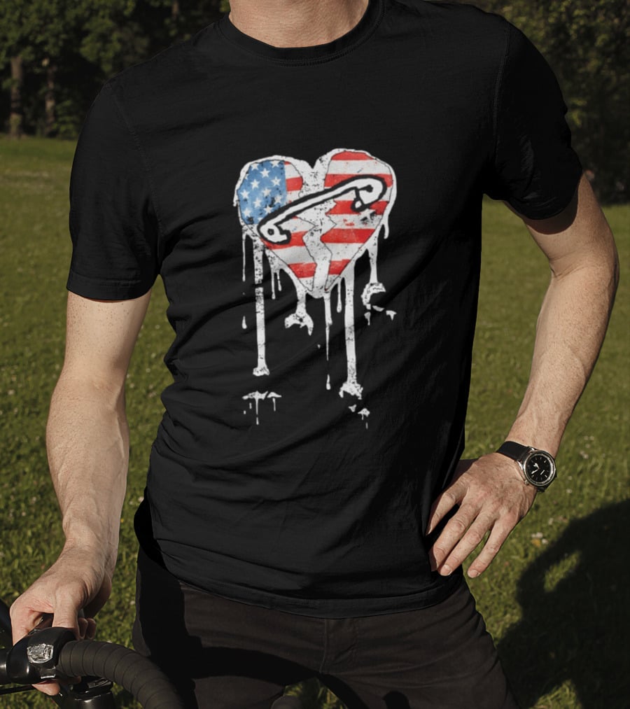 5 Seconds Of Summer Pinned Heart American Flag Band Fan T-Shirt