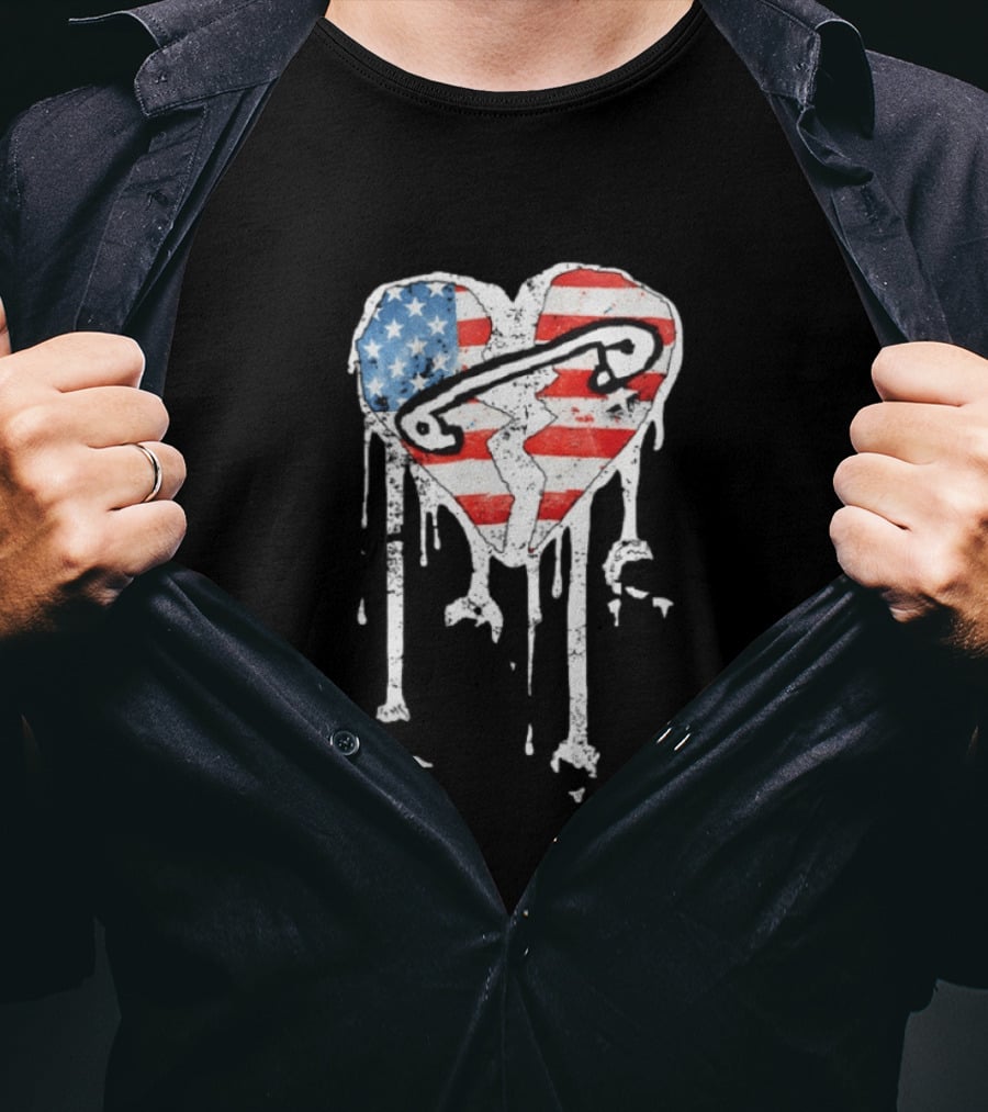 5 Seconds Of Summer Pinned Heart American Flag Band Fan T-Shirt