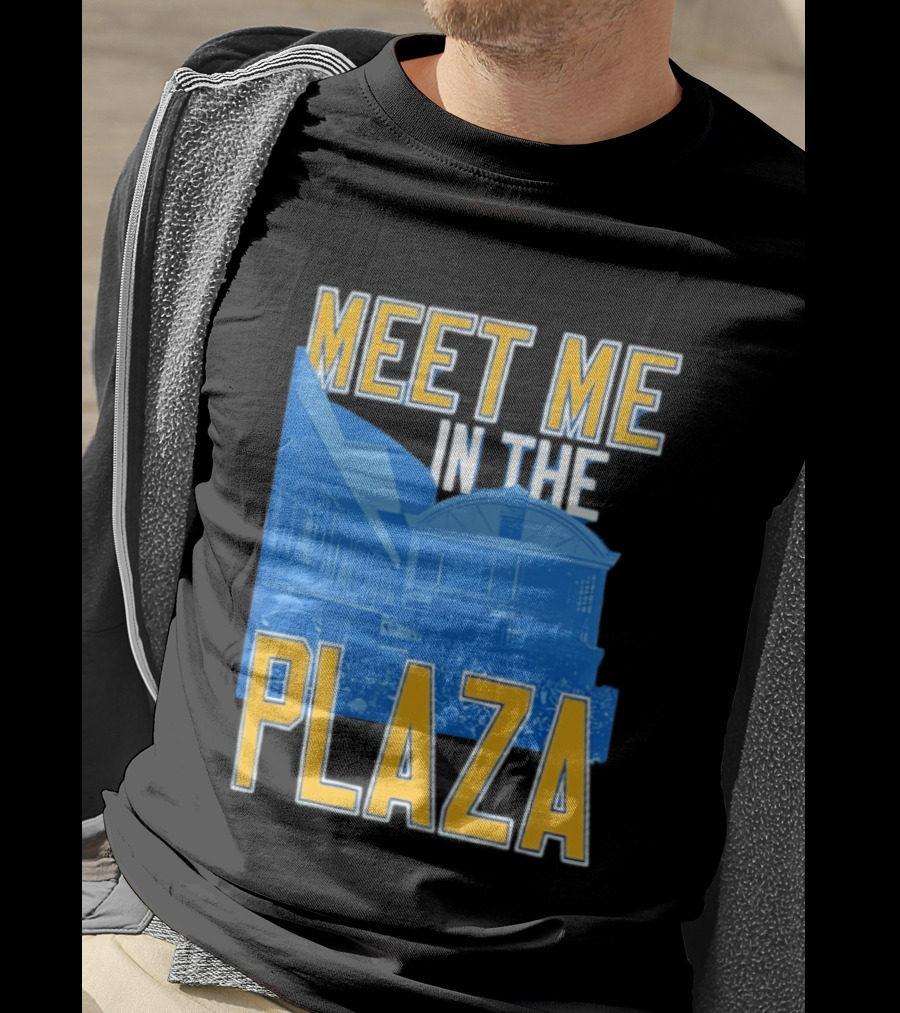 Meet Me In The Plaza Urban Architecture Blue And Yellow T-Shirt