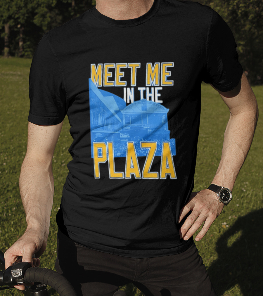 Meet Me In The Plaza Urban Architecture Blue And Yellow T-Shirt