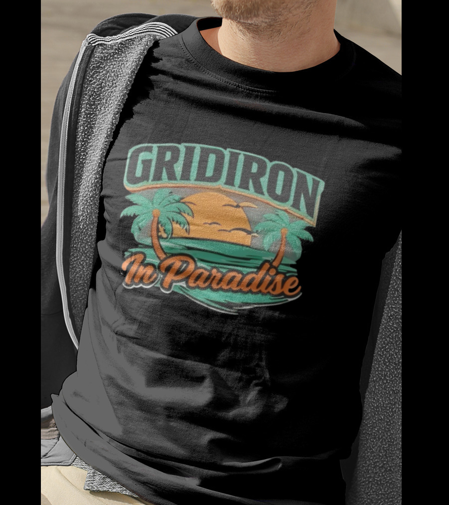 Gridiron In Paradise Tropical Sunset Palm Trees T-Shirt