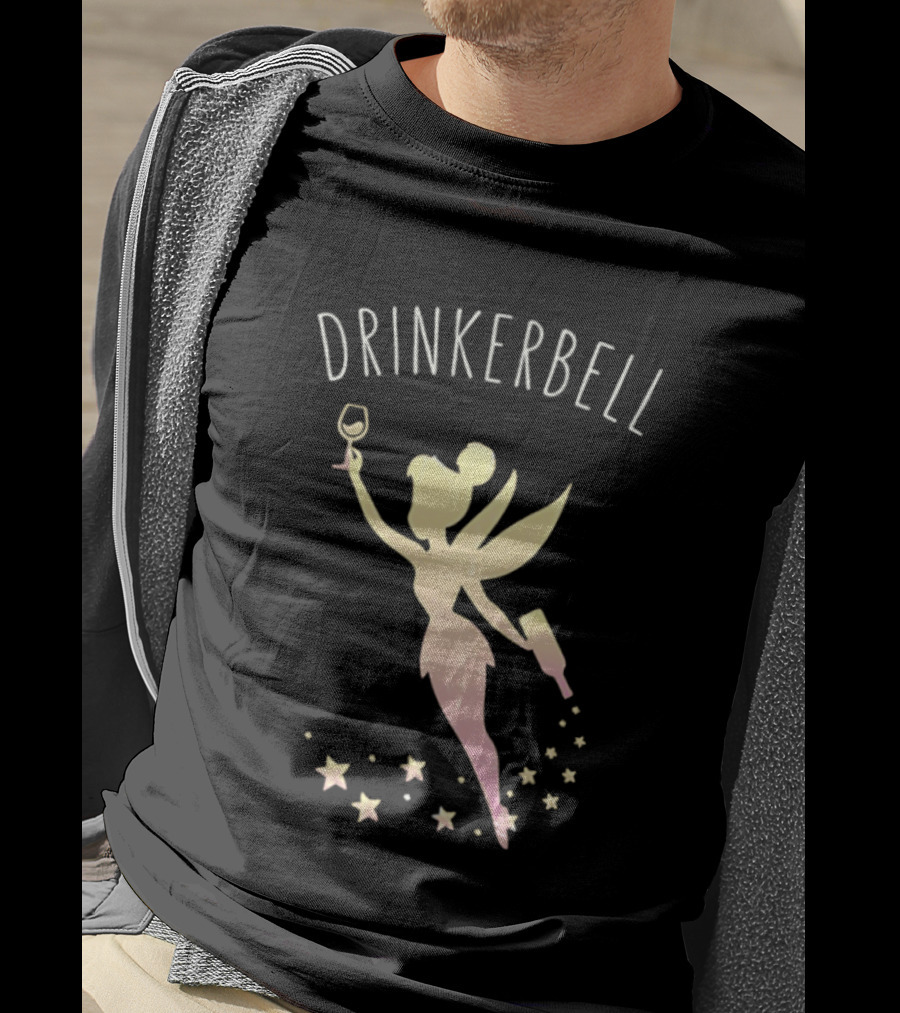 DRINKERBELL Fairy Holding Wine Glass And Bottle With Star Magic T-Shirt
