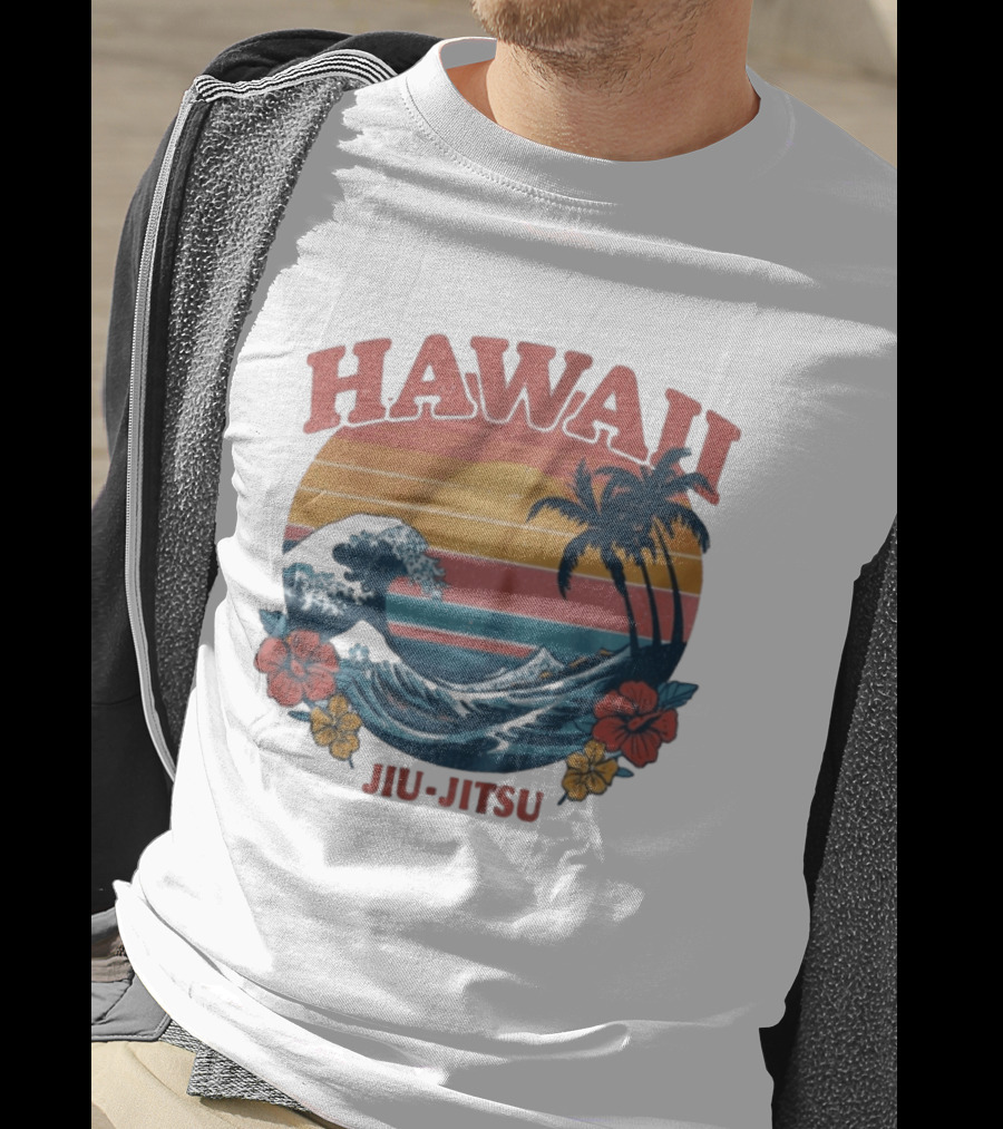 Hawaii Jiu Jitsu Vintage Surf And Palm Trees T-Shirt