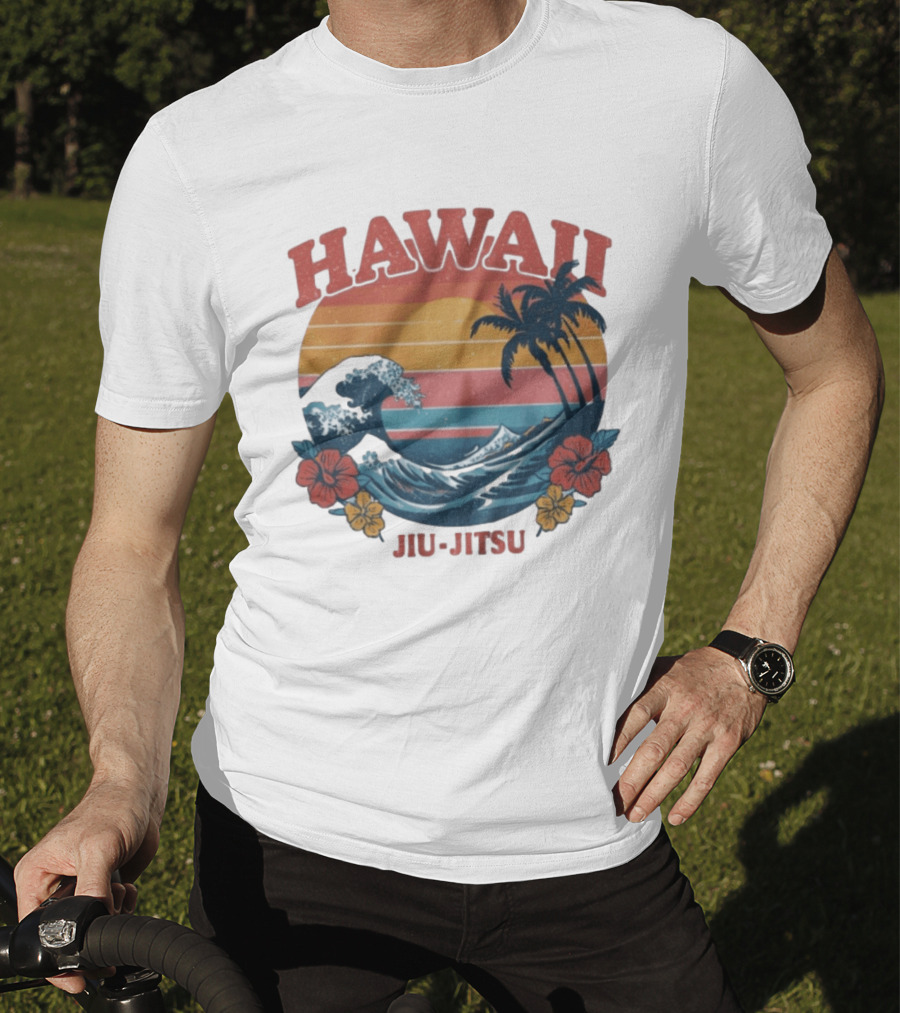 Hawaii Jiu Jitsu Vintage Surf And Palm Trees T-Shirt