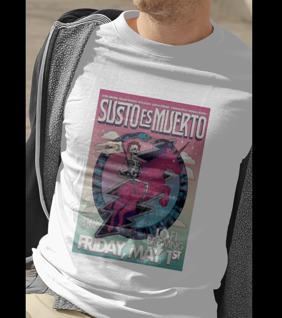 Susto Es Muerto Lofi Brewing May 1st Skeleton Riding Pegasus T-Shirt