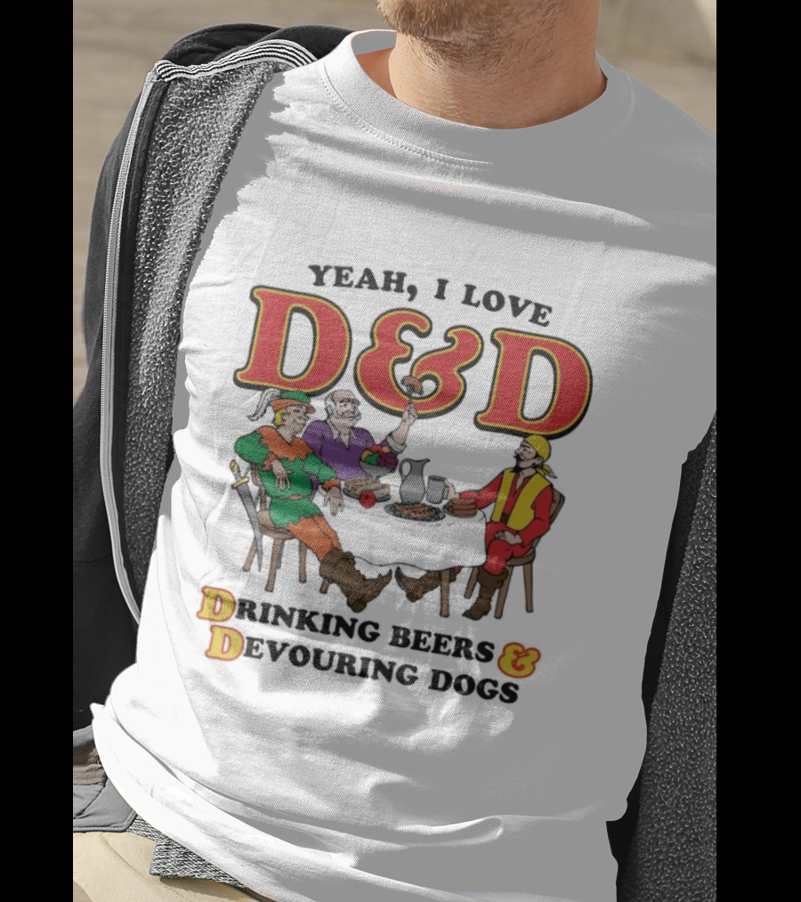Yeah I Love D&D Drinking Beers And Devouring Dogs Gaming Table Fun T-Shirt