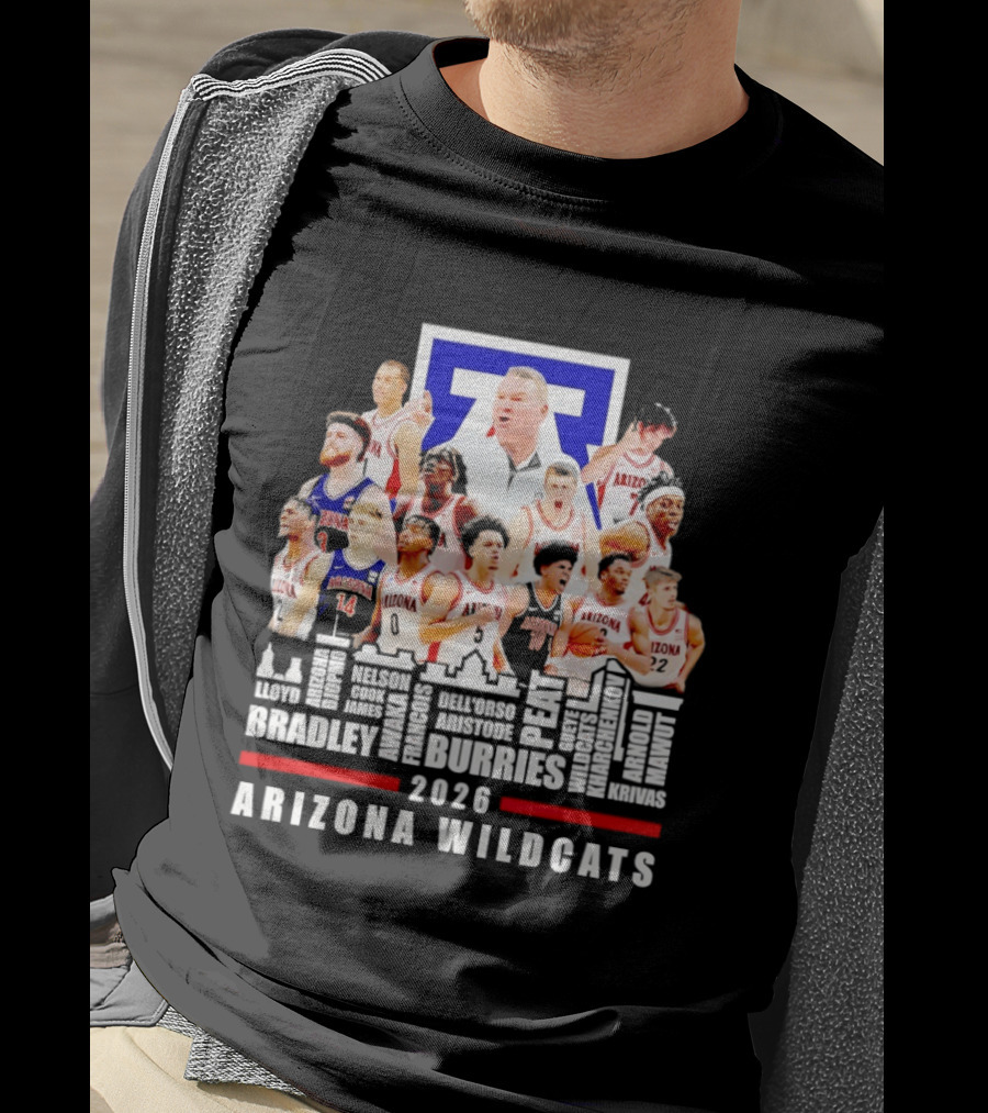 Arizona Wildcats Men's Basketball Coach And Players Final Four 2026 City Skyline Bradley Druries T-Shirt
