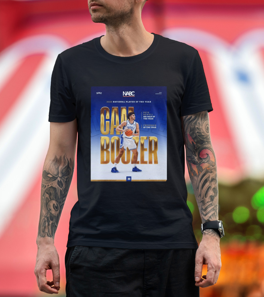 Duke Basketball Cameron Boozer 2026 National Player Pete Newell Big Man Freshman Of The Year T-Shirt