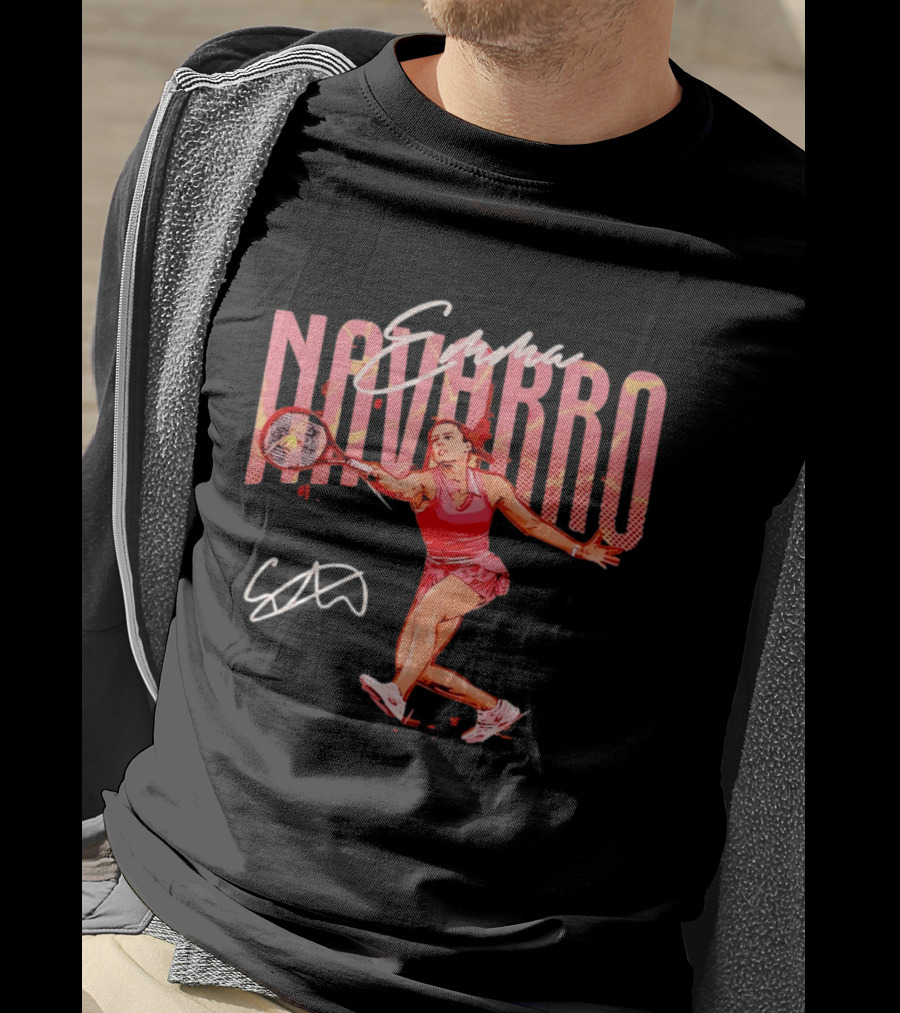 Emma Navarro Tennis Action Illustration With Signature T-Shirt