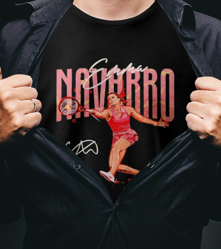 Emma Navarro Tennis Action Illustration With Signature T-Shirt