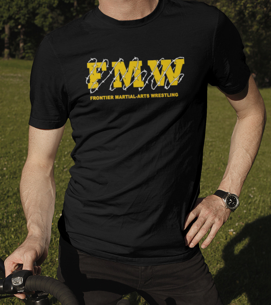 FMW Frontier Martial Arts Wrestling Barbed Wire Iconography T-Shirt