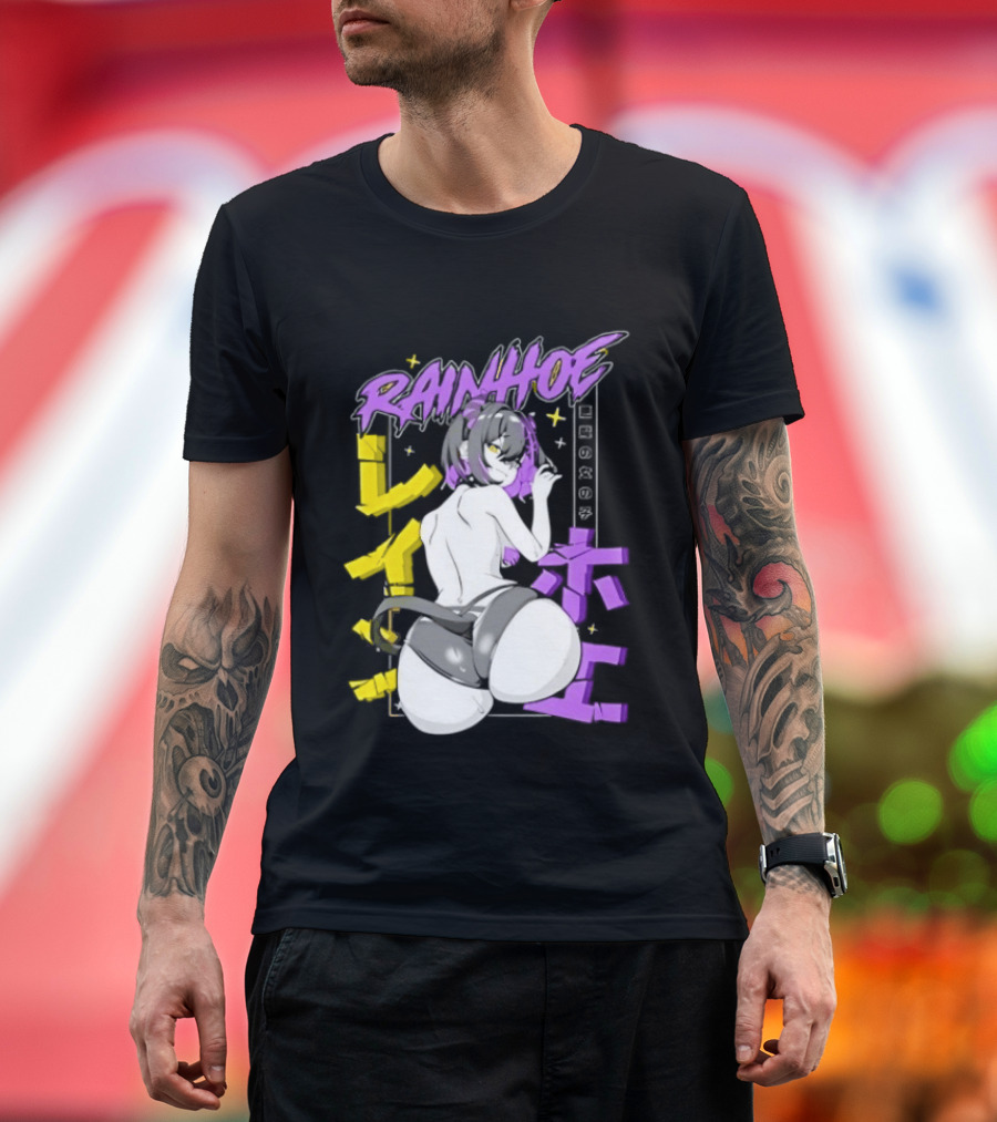 Rainhoe Demon Girl Anime Aesthetic With Japanese Text And Stars T-Shirt