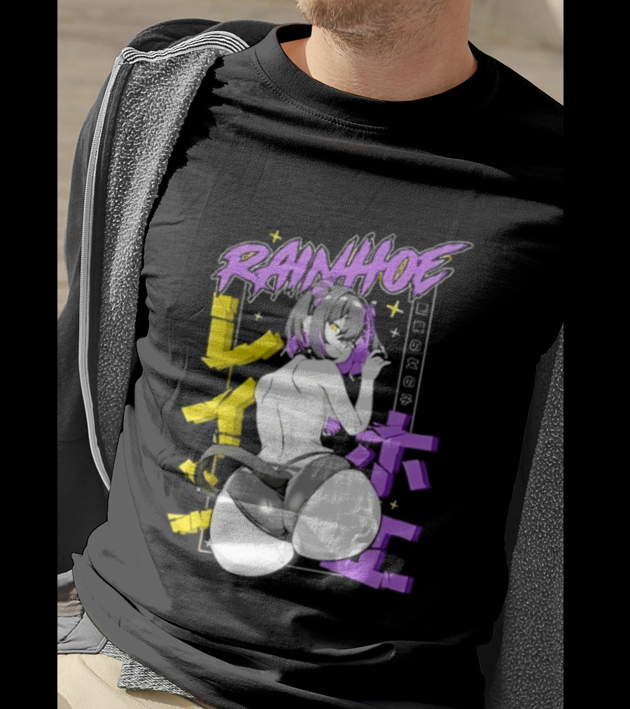 Rainhoe Demon Girl Anime Aesthetic With Japanese Text And Stars T-Shirt