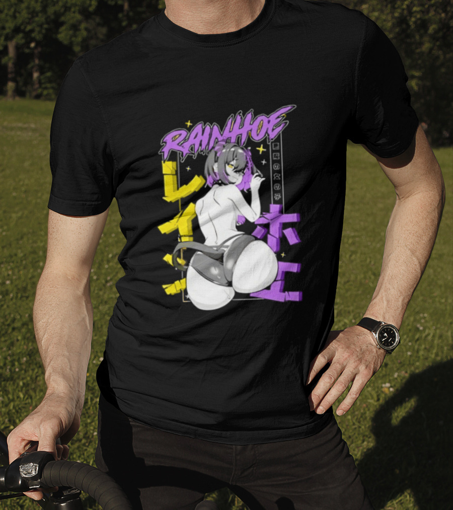 Rainhoe Demon Girl Anime Aesthetic With Japanese Text And Stars T-Shirt