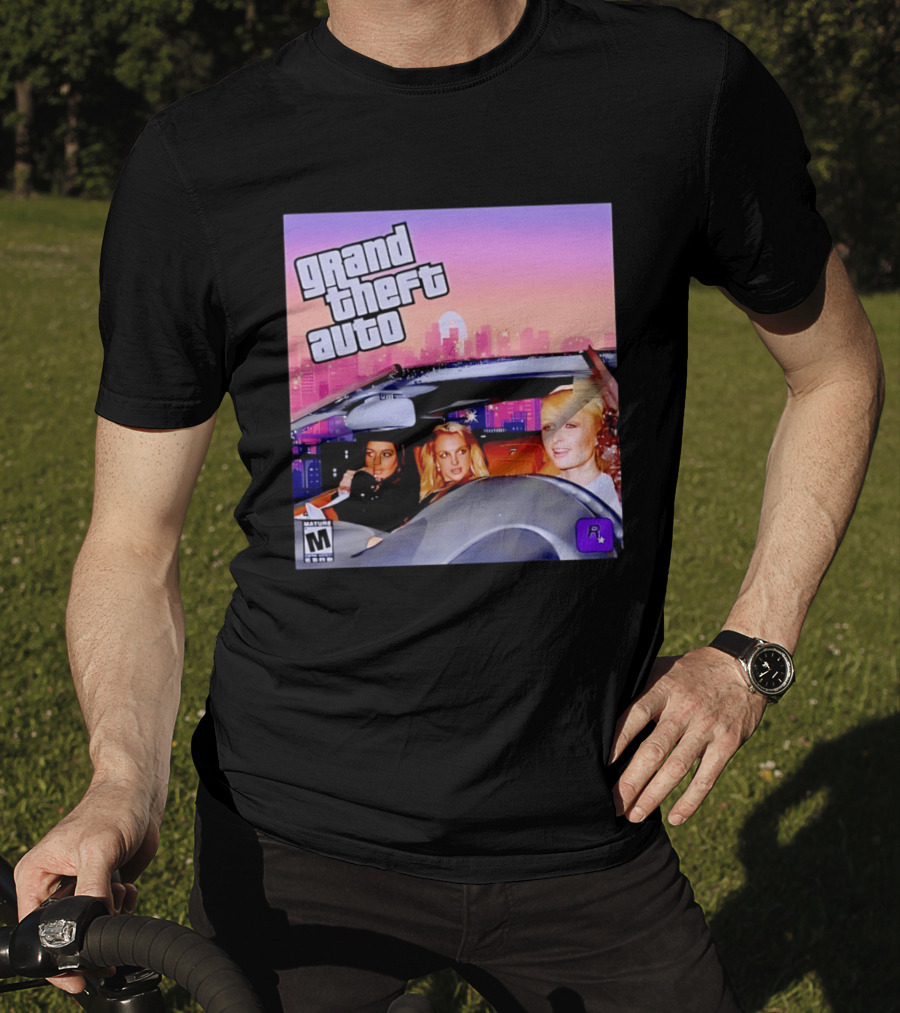 Grand Theft Auto Cover Paris And Britney Driving T-Shirt
