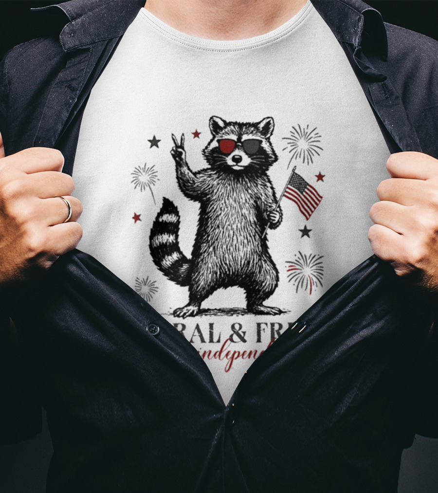 Feral And Free Raccoon 250th Independence Patriotic USA T-Shirt