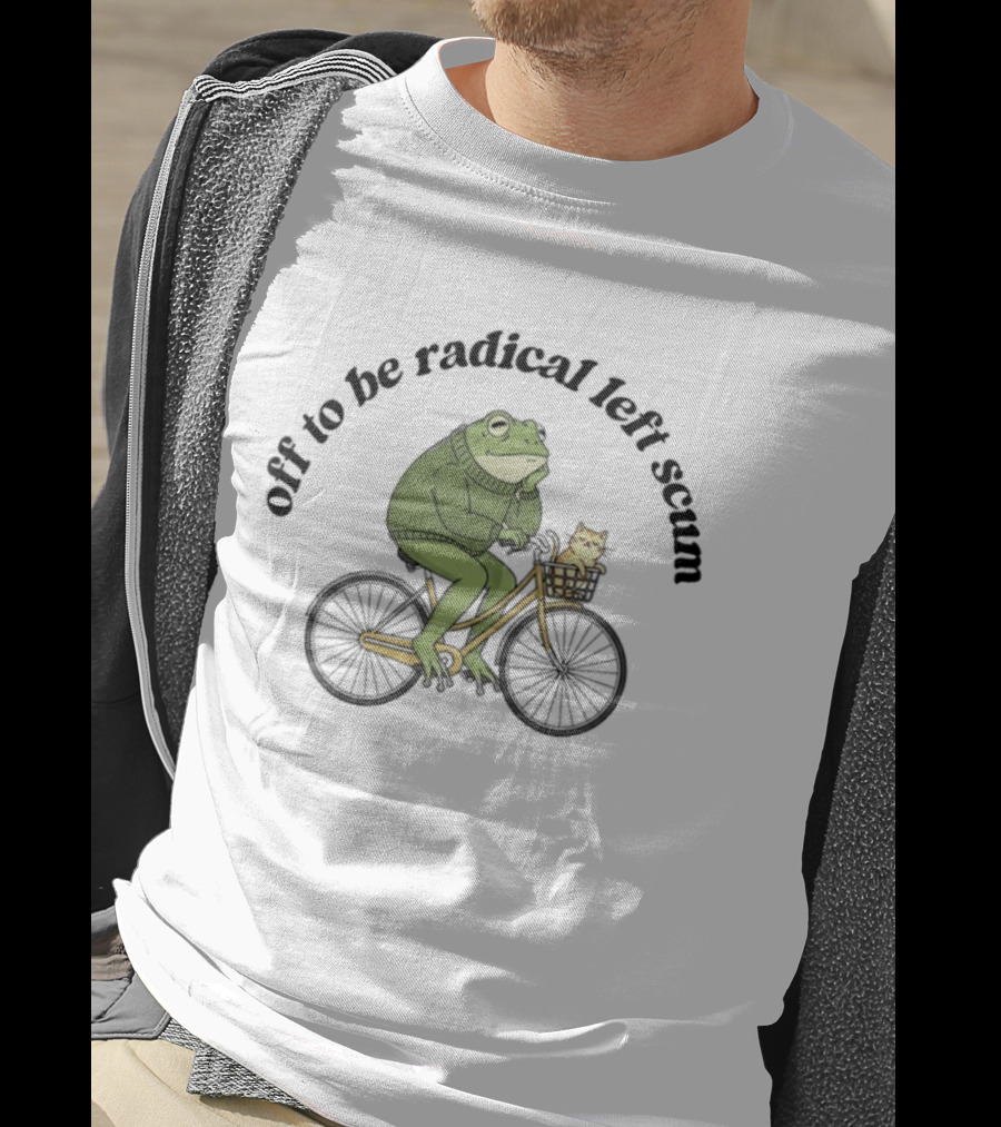 Off To Be Radical Left Scum Frog And Cat On Bicycle T-Shirt