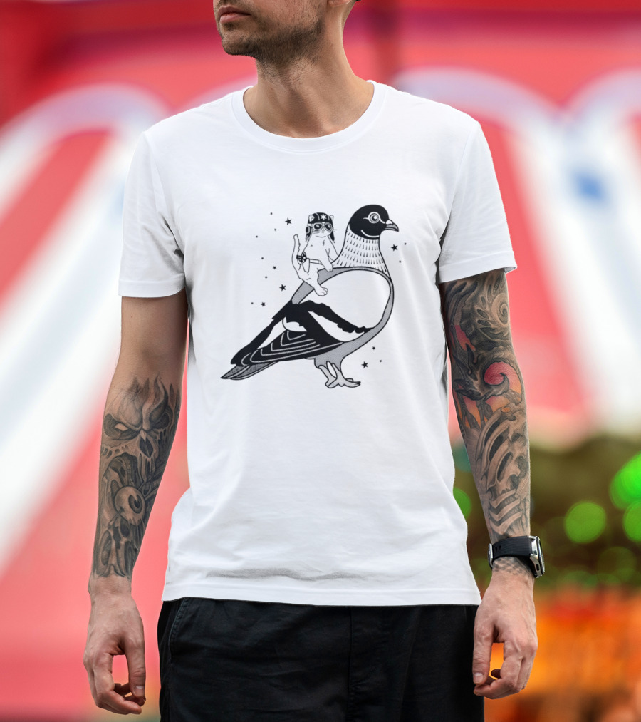 Gary Riding Pigeon With Stars And Cute Animal Rider T-Shirt
