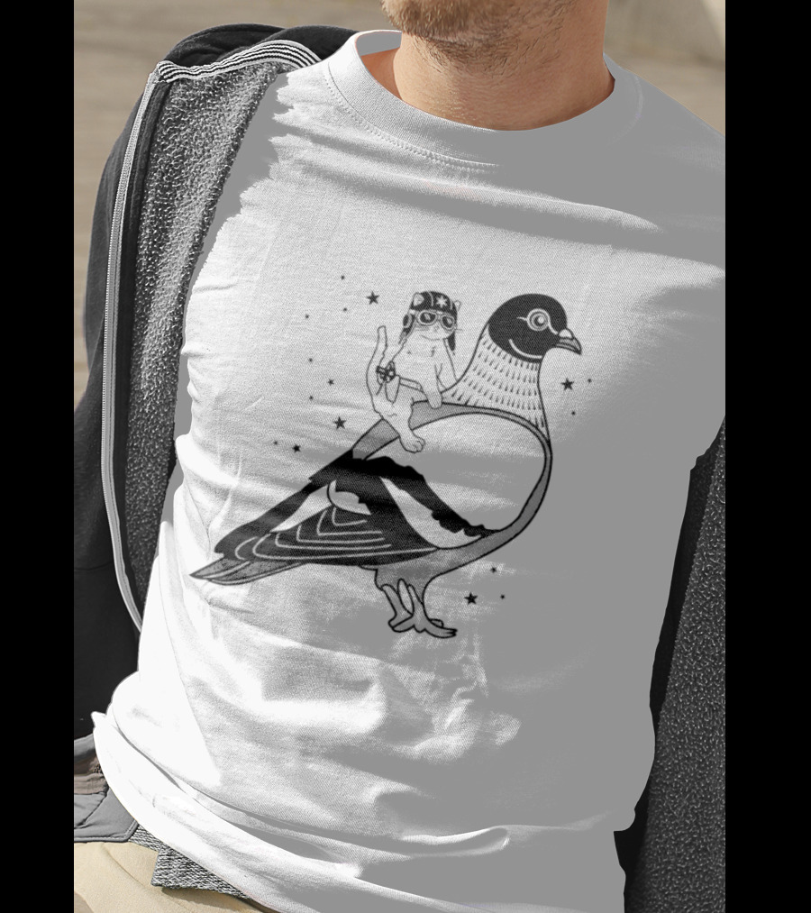 Gary Riding Pigeon With Stars And Cute Animal Rider T-Shirt