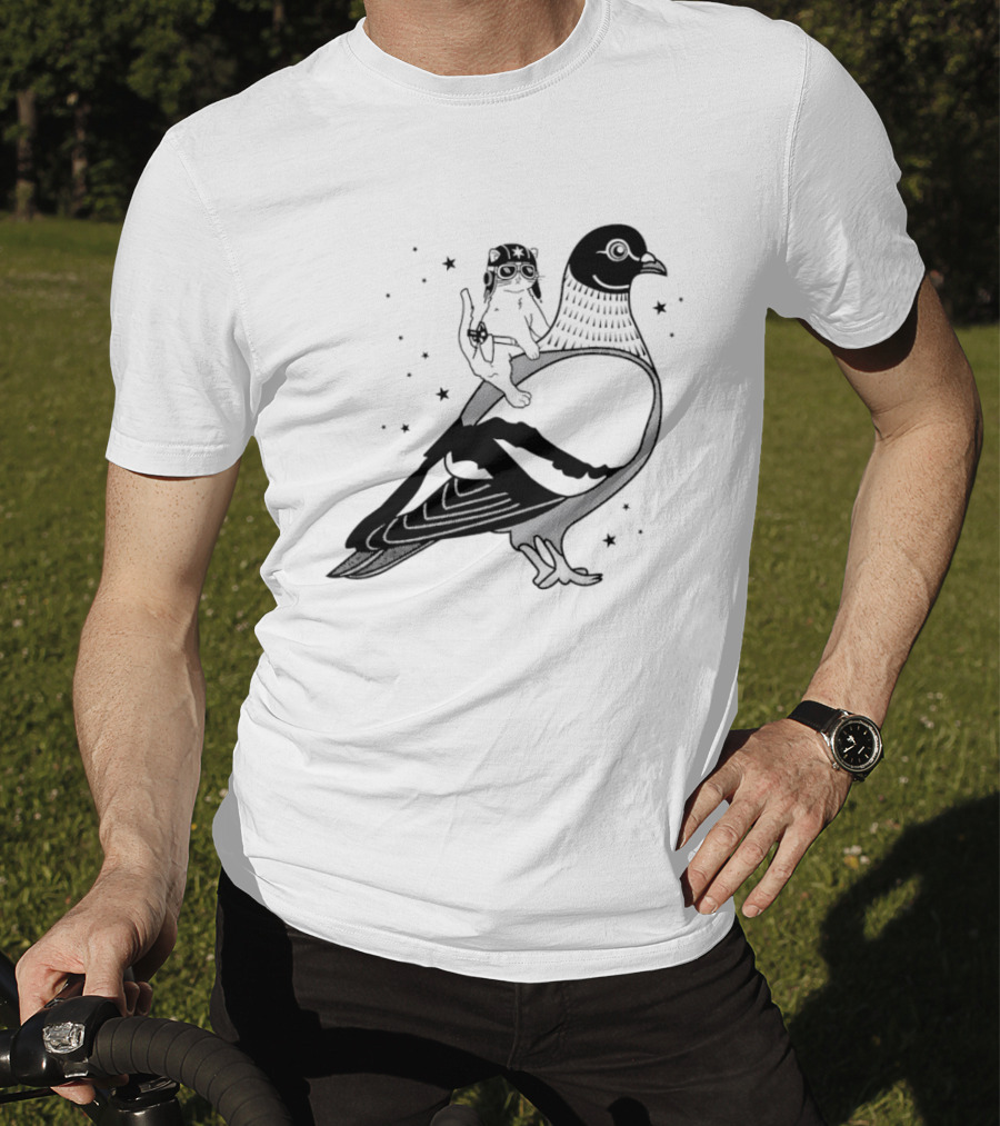 Gary Riding Pigeon With Stars And Cute Animal Rider T-Shirt