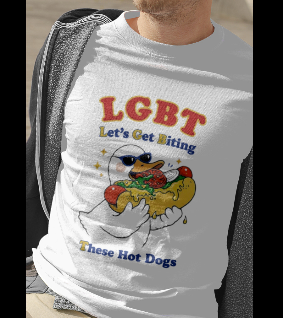 LGBT Goose Let's Get Biting These Hot Dogs Fun Pride Humor T-Shirt