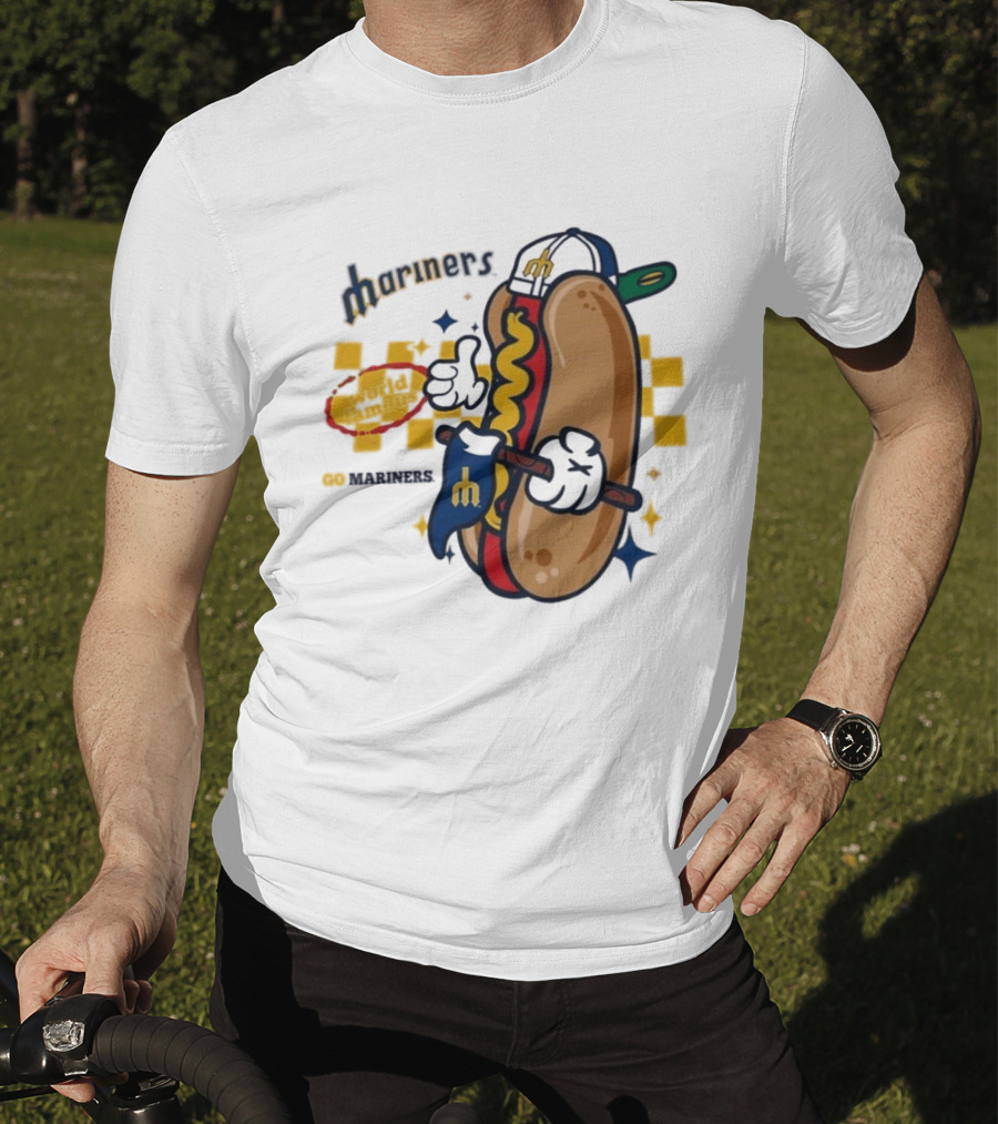 Mariners World Famous Hot Dog Mascot With Baseball T-Shirt