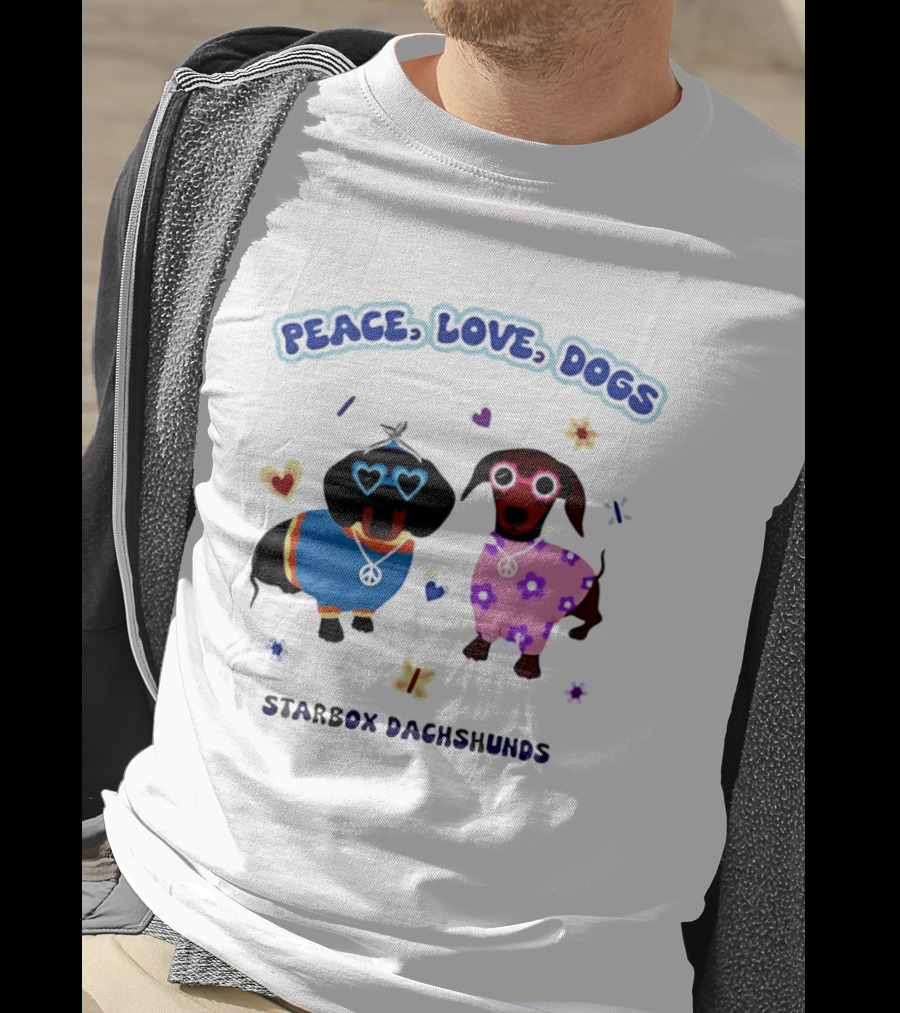 Peace Love Dogs Starbox Dachshunds Heart Glasses Flower Outfits T-Shirt