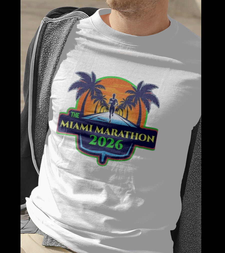 The Miami Marathon 2026 Palm Trees Sunset Runner T-Shirt