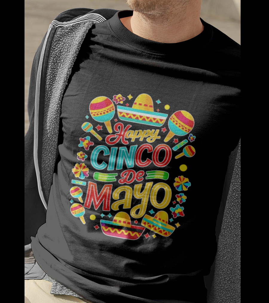Happy Cinco De Mayo Mexican Fiesta Maracas Sombrero Celebration T-Shirt