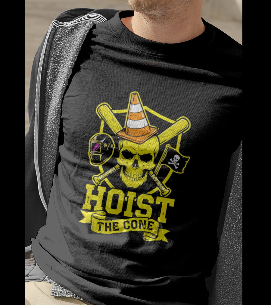 Hoist The Cone Pirate Skull Traffic Cone Baseball Crossbones T-Shirt