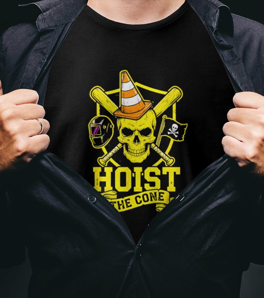 Hoist The Cone Pirate Skull Traffic Cone Baseball Crossbones T-Shirt