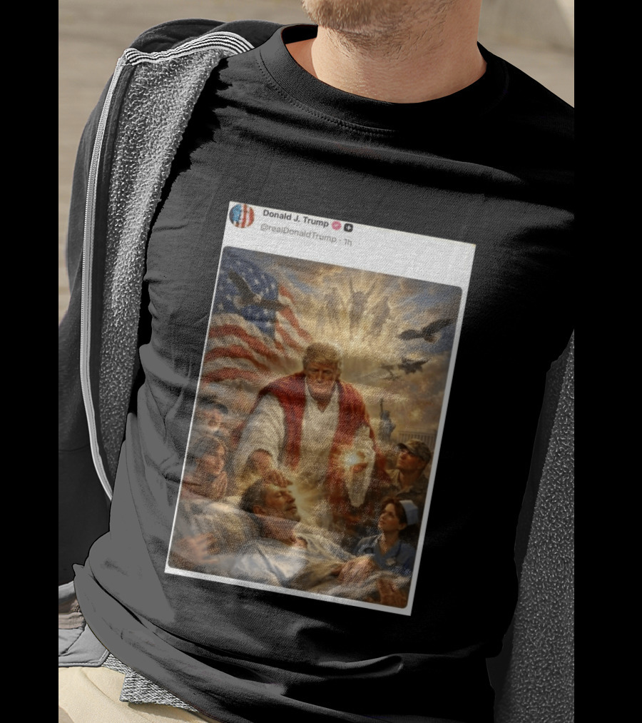 Pope Leo XIV President Trump Jesus Christ 2026 American Flag Healing T-Shirt