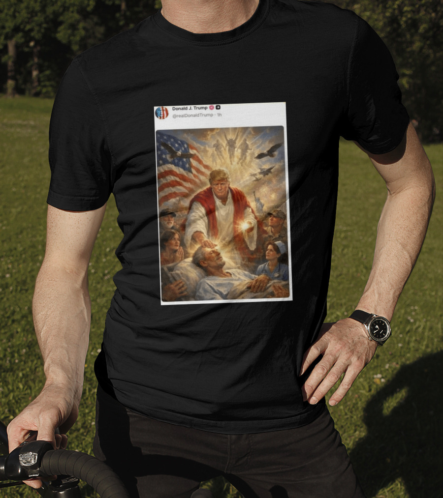 Pope Leo XIV President Trump Jesus Christ 2026 American Flag Healing T-Shirt