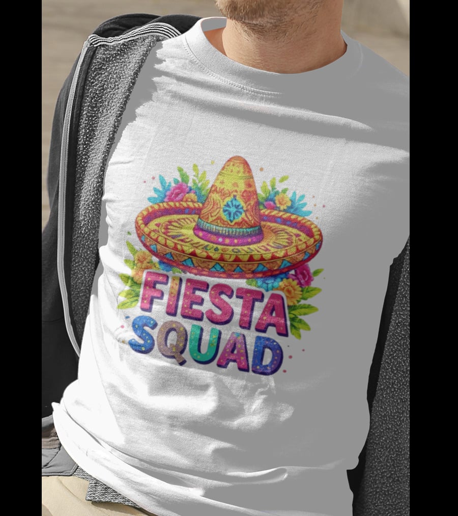 Fiesta Squad Colorful Sombrero And Flowers Cinco De Mayo Celebration T-Shirt