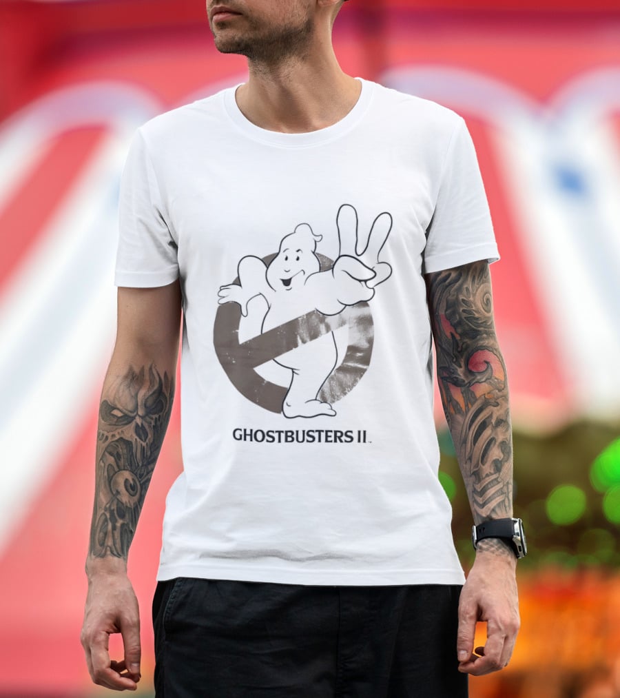 Ghostbusters II Classic Movie Logo With Peace Sign Ghost T-Shirt