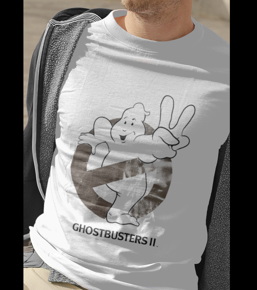 Ghostbusters II Classic Movie Logo With Peace Sign Ghost T-Shirt
