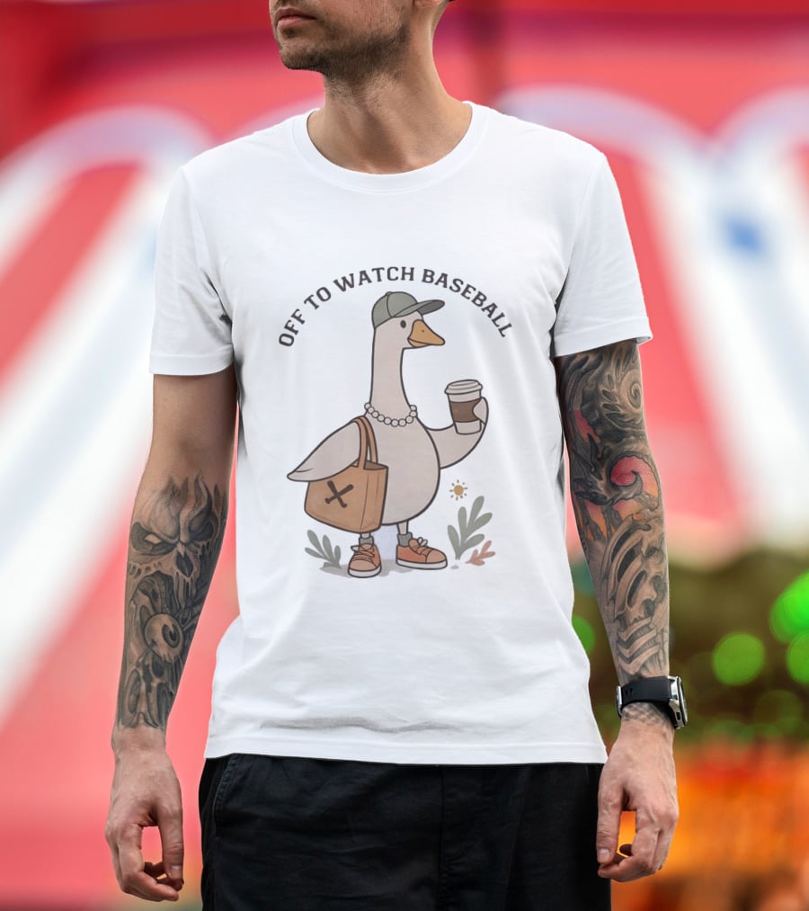 Goose With Coffee And Bag Off To Baseball T-Shirt