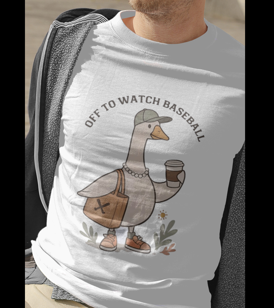 Goose With Coffee And Bag Off To Baseball T-Shirt