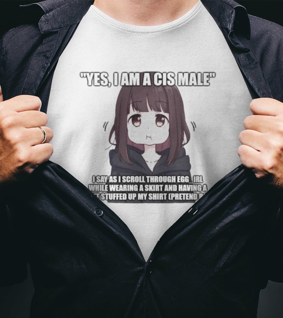 Yes I Am A Cis Male I Say As I Scroll Through Eggirl While Wearing Cat Ears And Having Blanket Stuffed Up My Like Boobs T-Shirt