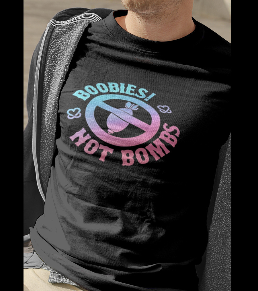 Boobies Not Bombs Peace Symbol Pastel Colors Clouds T-Shirt