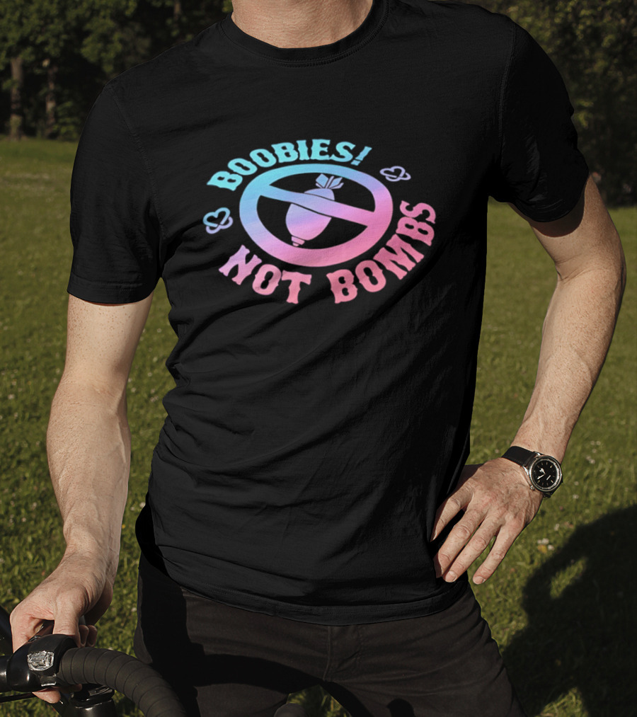 Boobies Not Bombs Peace Symbol Pastel Colors Clouds T-Shirt