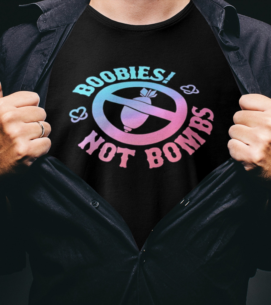 Boobies Not Bombs Peace Symbol Pastel Colors Clouds T-Shirt