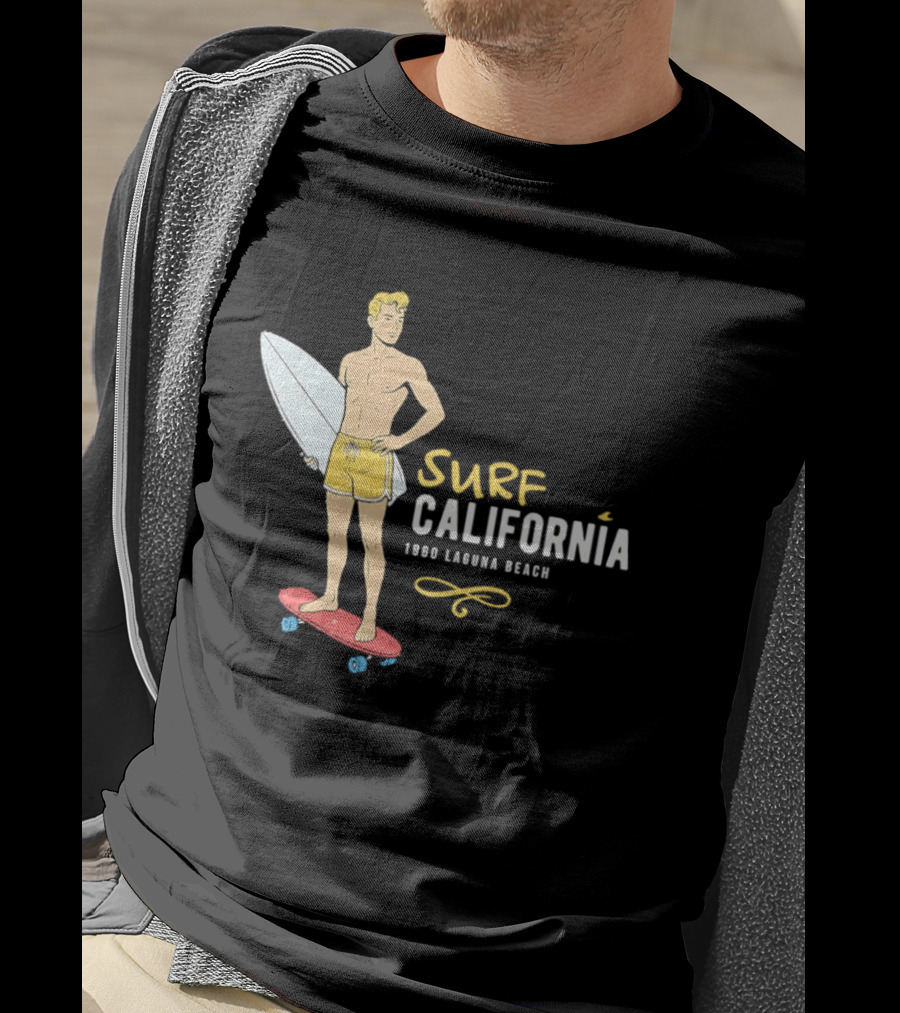 Surf California Laguna Beach Surfer Skateboard Vintage Vibes T-Shirt