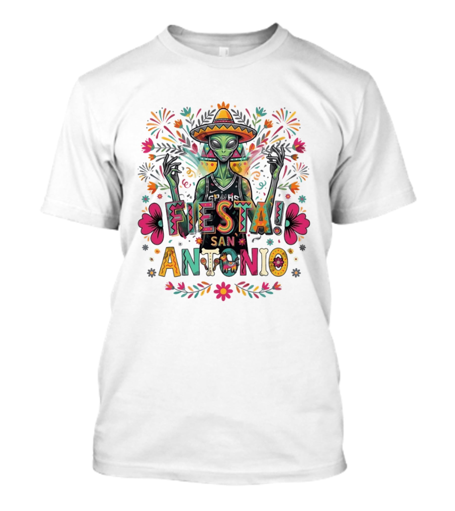 Fiesta San Antonio Alien Victor Wembanyama Mexico Spurs Basketball Floral T-Shirt
