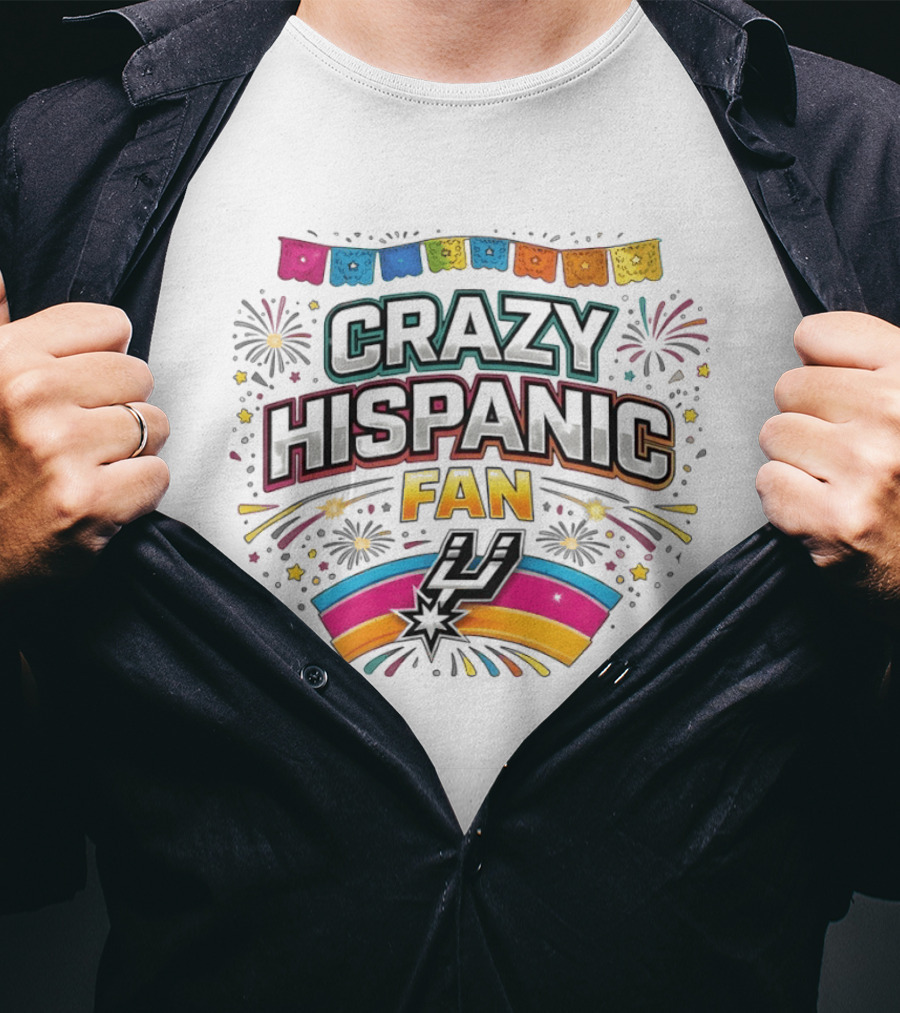 Crazy Hispanic Fan Spurs Basketball Celebration 2026 Fiesta Vibes T-Shirt