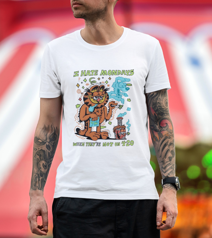 I Hate Mondays Orange Cat When They're Not On 420 Smoking Cartoon T-Shirt