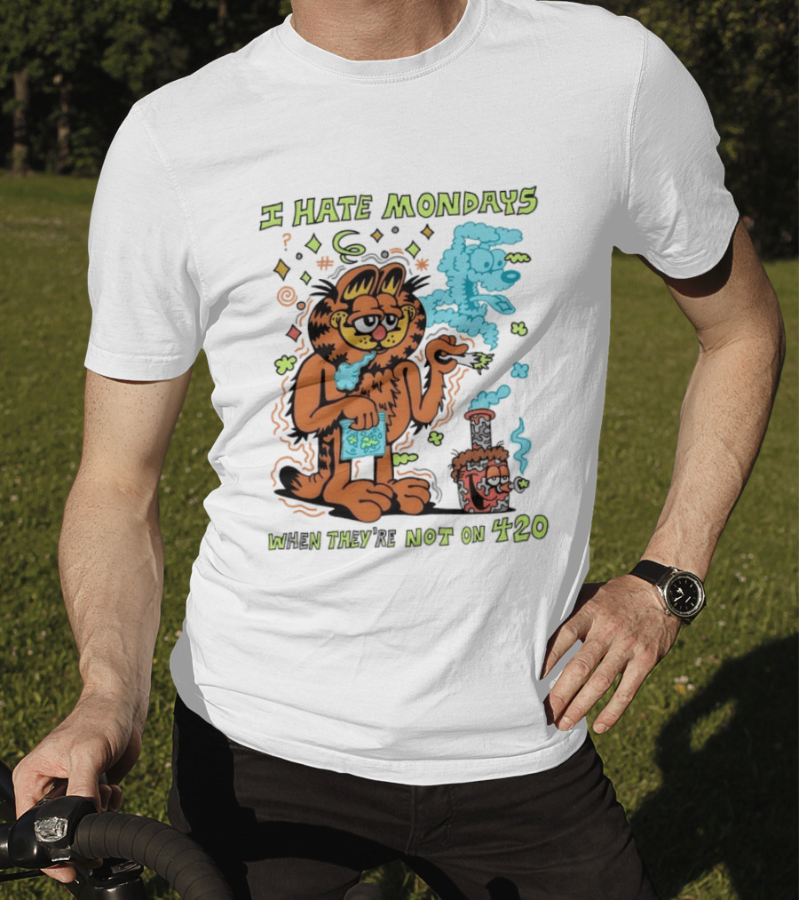I Hate Mondays Orange Cat When They're Not On 420 Smoking Cartoon T-Shirt
