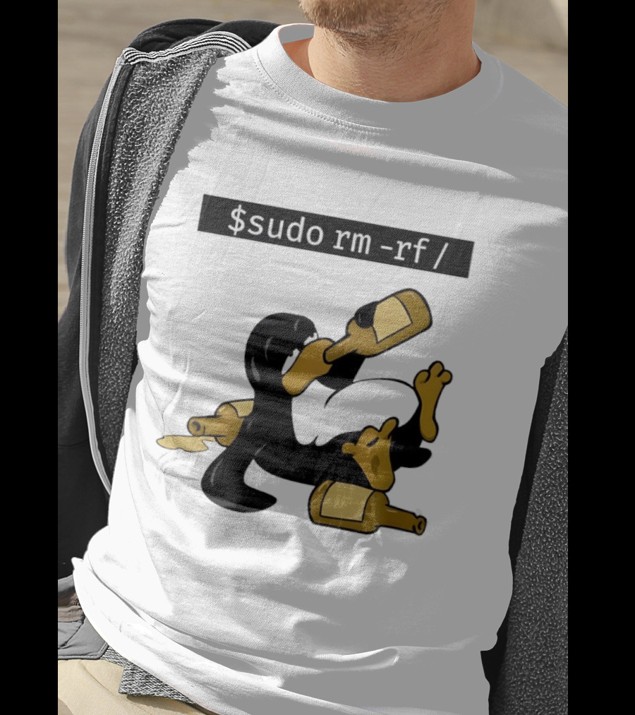 Penguin Linux Tux Drunk Sudo Rm Rf Command Bottles T-Shirt