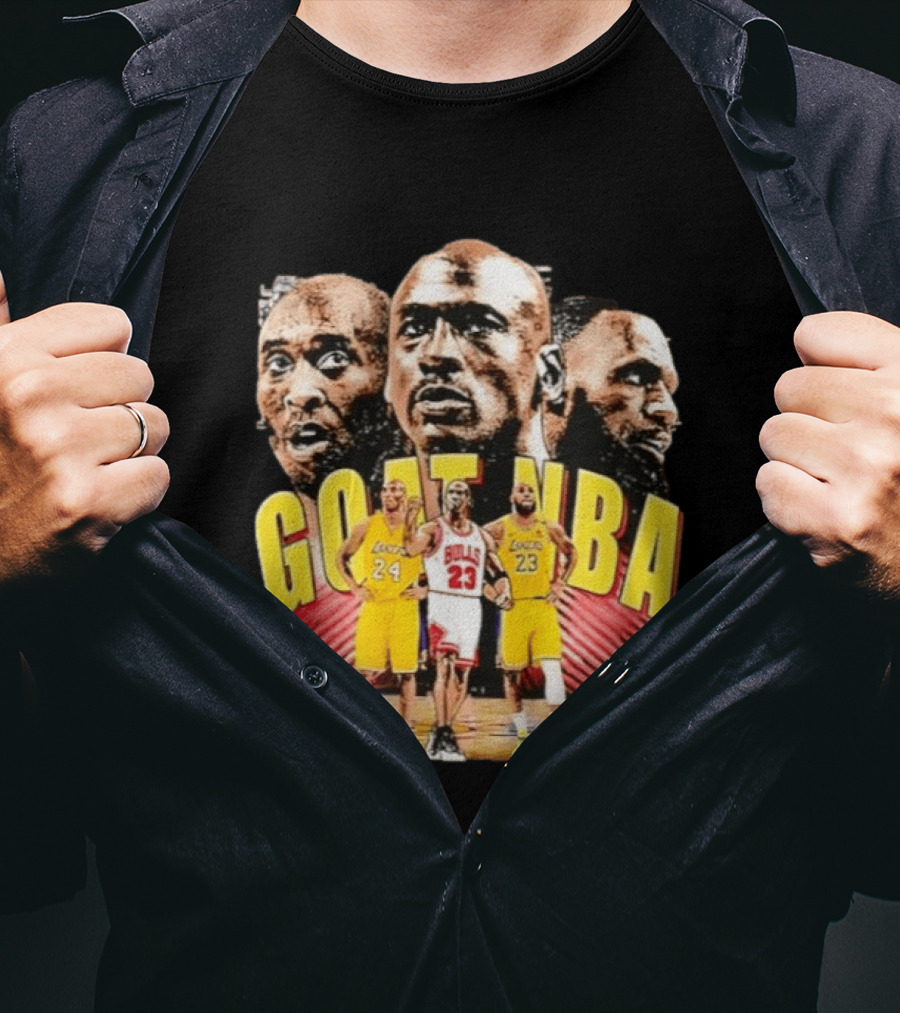 GOAT NBA Kobe Bryant Michael Jordan LeBron James Lakers Bulls Collage T-Shirt