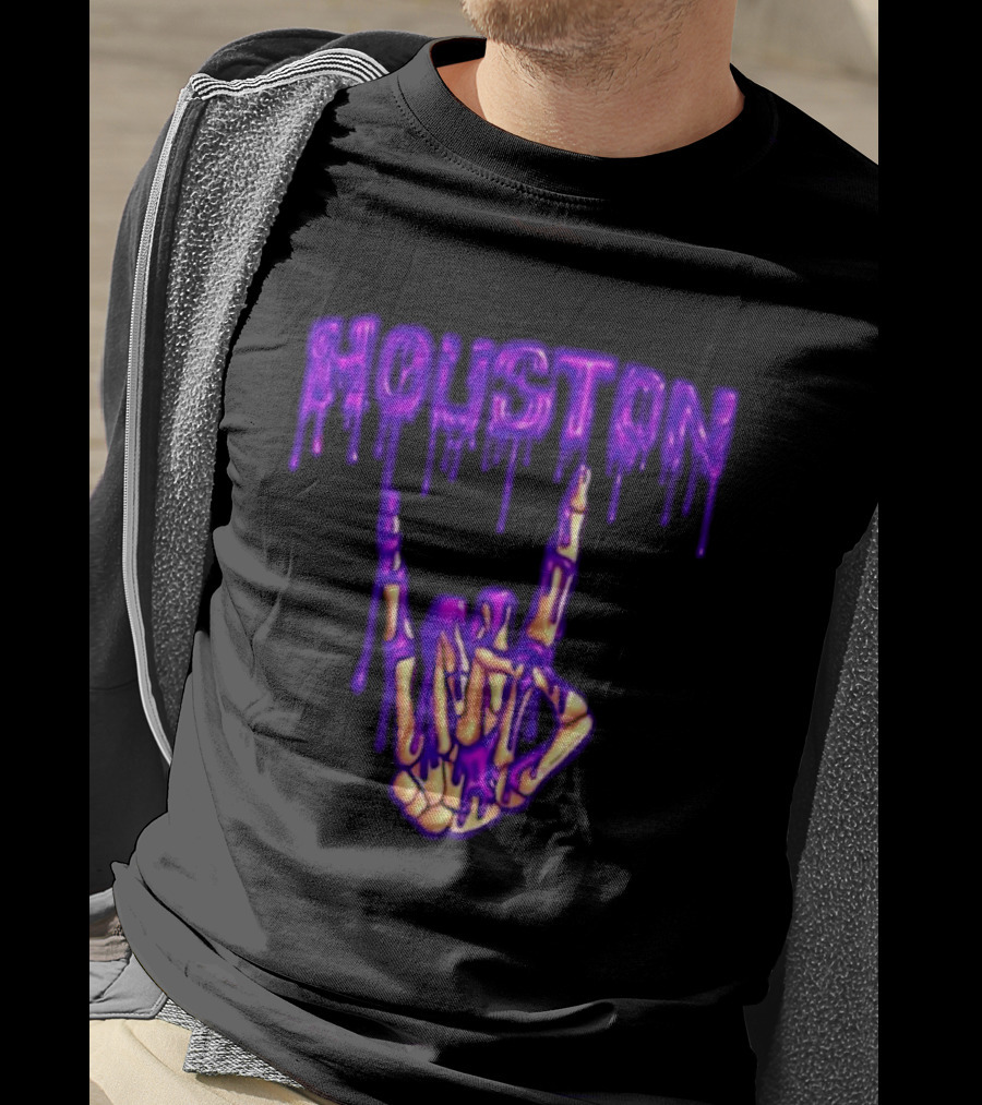 Houston Drip Skeleton Hand Gesture 2026 Purple T-Shirt